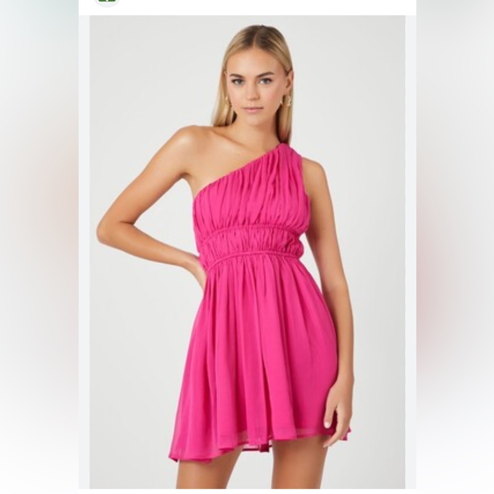 Forever 21 Hot Pink One Shoulder  Chiffon Dress